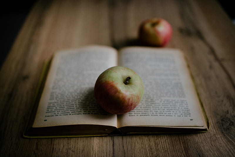 book, apple, fruit, ripe, HD wallpaper