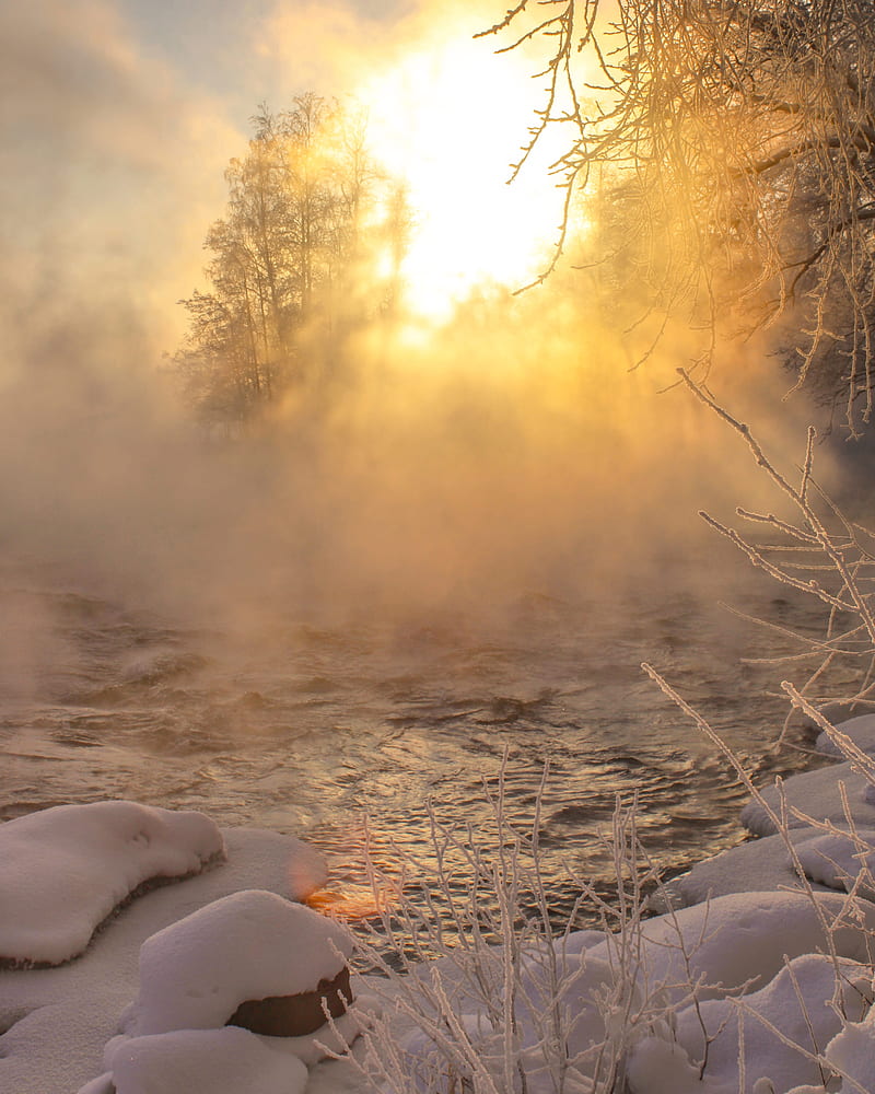 January -26°, bonito, cold, fog, nature, graphy, river, view, winter, winterwonderland, HD phone wallpaper