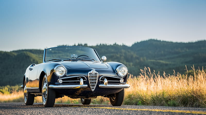 Alfa romeo giulietta spider, retro cars, black, convertible, Vehicle, HD  wallpaper