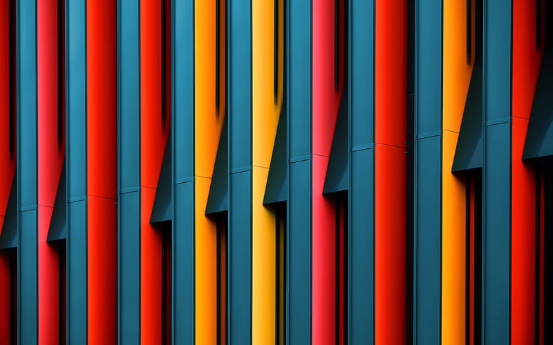 stylish facade design, multi-colored columns, modern exterior, modern architecture, multi-colored lines, HD wallpaper