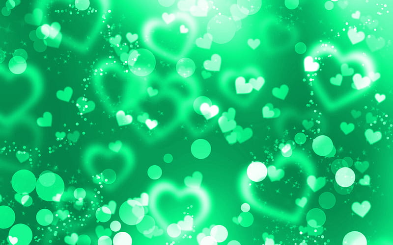 turquoise glare hearts turquoise glitter background, creative, love concepts, abstract hearts, turquoise hearts, HD wallpaper