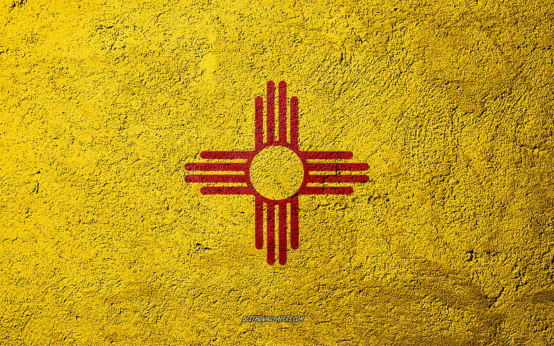 Flag of State of New Mexico, concrete texture, stone background, New Mexico flag, USA, New Mexico State, flags on stone, Flag of New Mexico, HD wallpaper