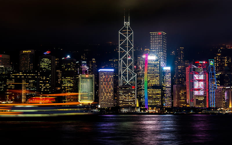 Hong Kong skyscrapers, nightscapes, Asia, japan, HD wallpaper