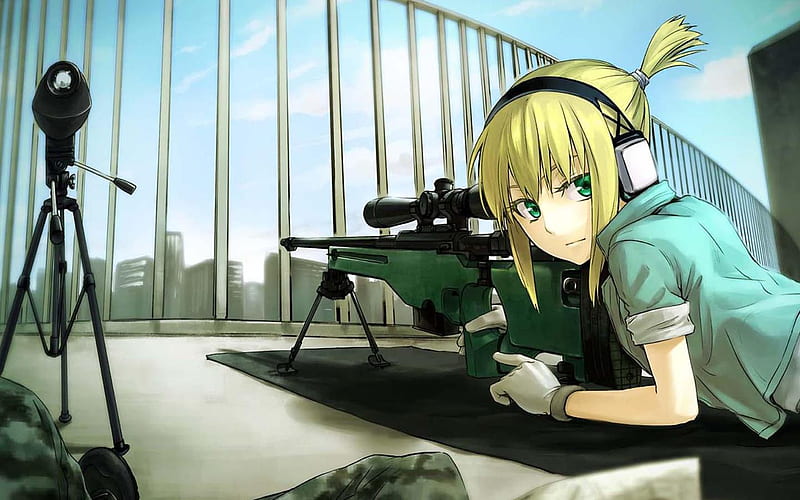Don't worry i will get them, sniper, girl, blond hair, anime, HD wallpaper