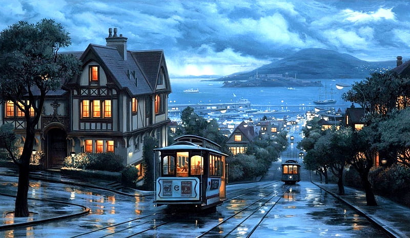 RAINY DAY, city, cable cars, ocean, day, rain, clouds, sky, HD wallpaper |  Peakpx