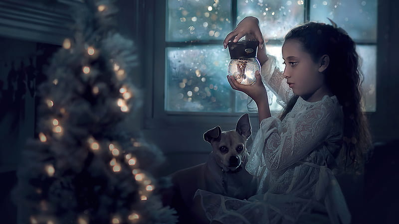 Good Looking Girl Child With Bottle Is Sitting Near Pet Dog Cute, HD wallpaper