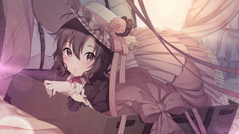 the idolmaster, lolita, lying down, brown eyes, gloves, hat, Anime, HD wallpaper