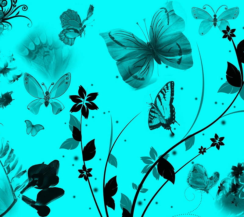 butterfly, abstract, flowers, meadow, pattern, HD wallpaper