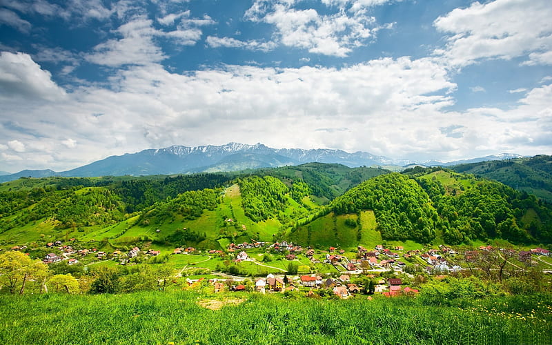 mountain village-Beautiful summer landscape, HD wallpaper