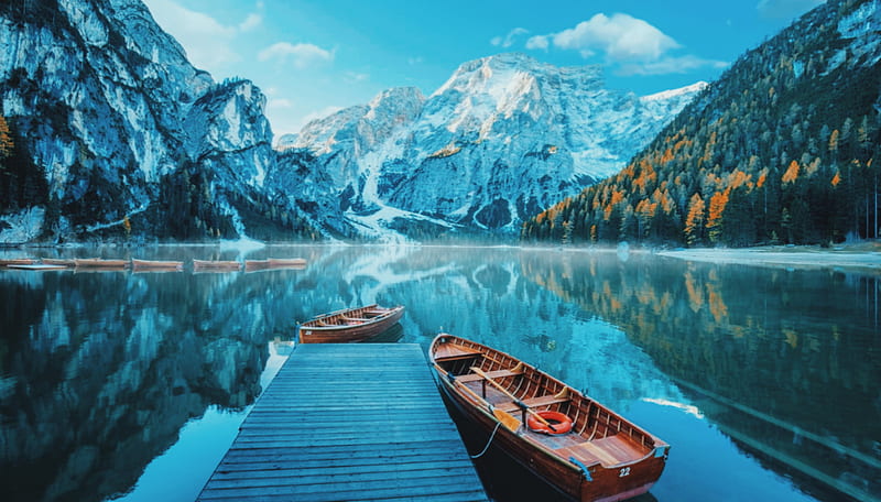 Braies Lake, boat, canoe, HD wallpaper