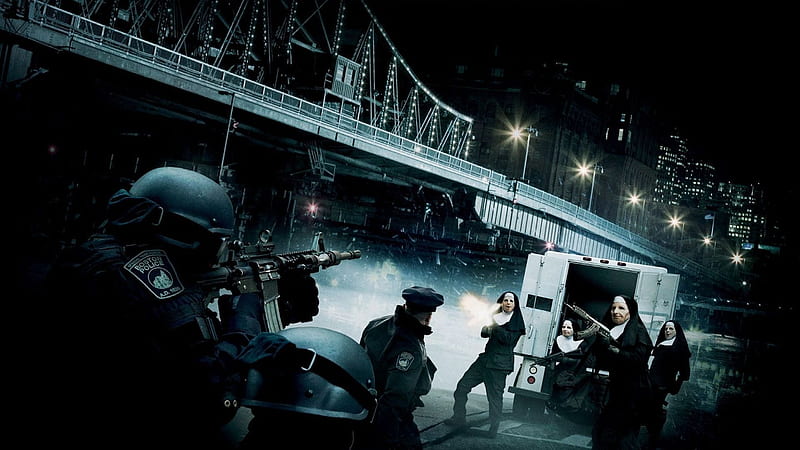 the town, cops, robbers, bridge, town, HD wallpaper