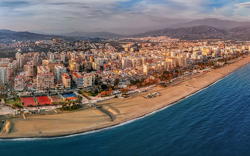 Malaga, Torre del Mar, beach, morning, sunrise, Mediterranean Sea, coast, spanish resort, Andalusia, Spain, HD wallpaper