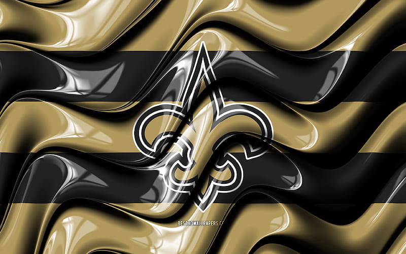 New Orleans Saints flag brown and black 3D waves, NFL, american football team, New Orleans Saints logo, american football, New Orleans Saints, HD wallpaper