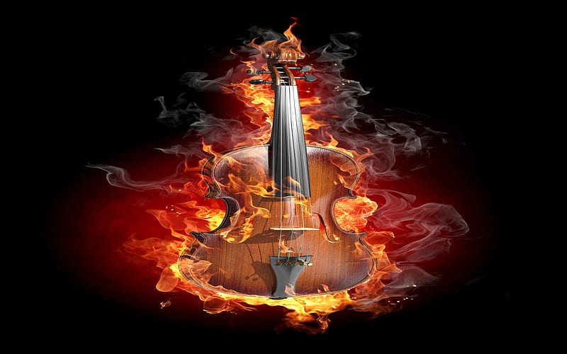 music is divine, fire, violin, amber, music, light, HD wallpaper