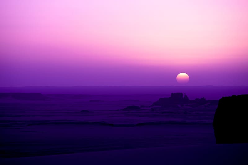 Sky, Sand, Desert, Sunrise, , Purple, Dune, Sahara, Africa, Algeria, Tassili N'ajjer, HD wallpaper