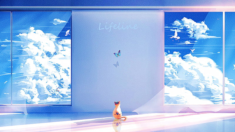 Cat Lifeline , cat, artist, artwork, digital-art, HD wallpaper