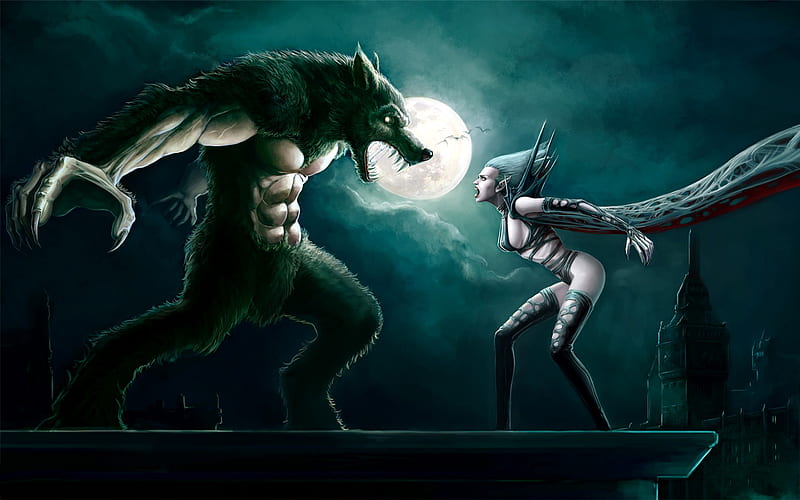 Enfrentamiento, hombre lobo, fantasía, vampiro, Fondo de pantalla HD |  Peakpx