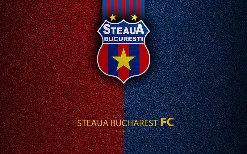 FC Steaua Bucharest, logo, leather texture Romanian football club, Liga I, First League, Bucharest, Romania, football, FCSB, HD wallpaper