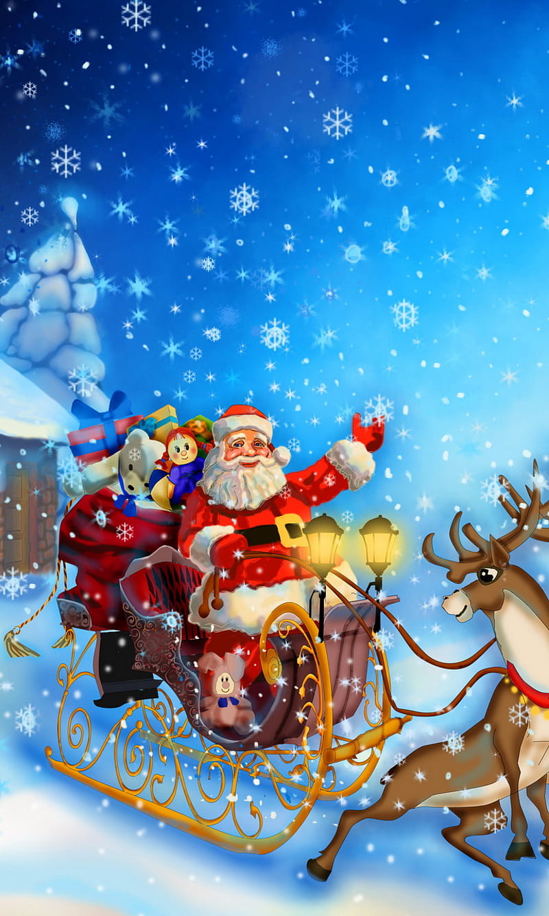 Santa Sledge, abstract vector, background christmas, winter, HD phone wallpaper