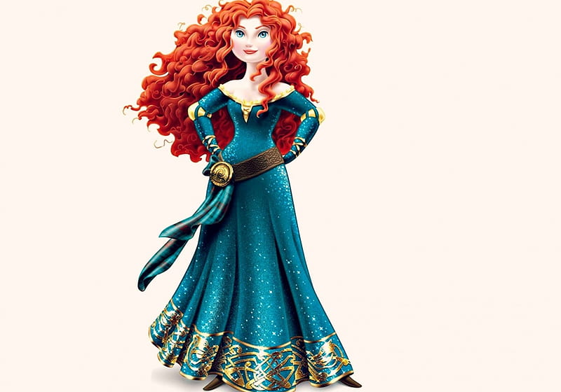 Merida, dress, movie, redhead, brave, girl, white, princess, disney, blue,  HD wallpaper | Peakpx