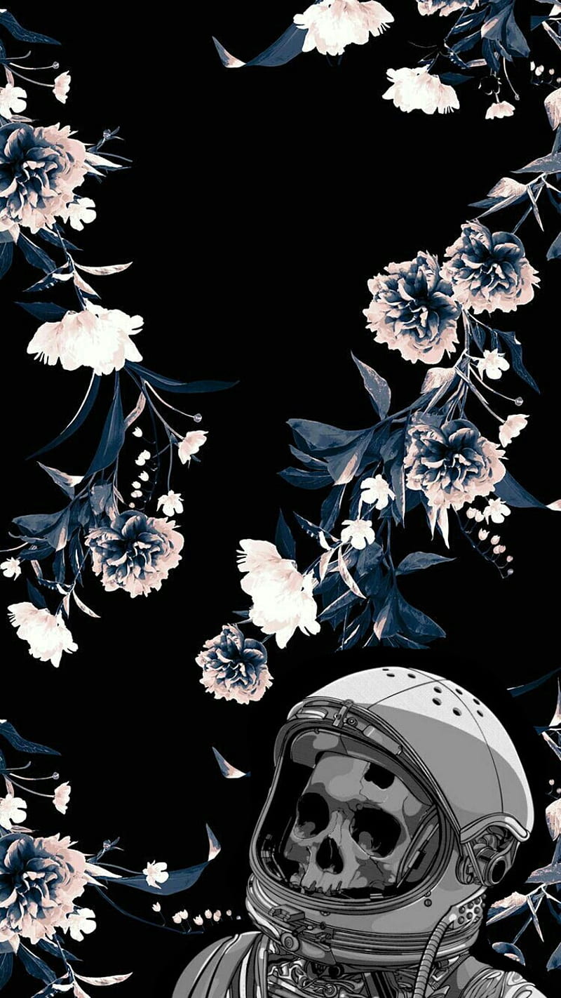 Aesthetic flowers , flower, rose, skull, space, HD phone wallpaper