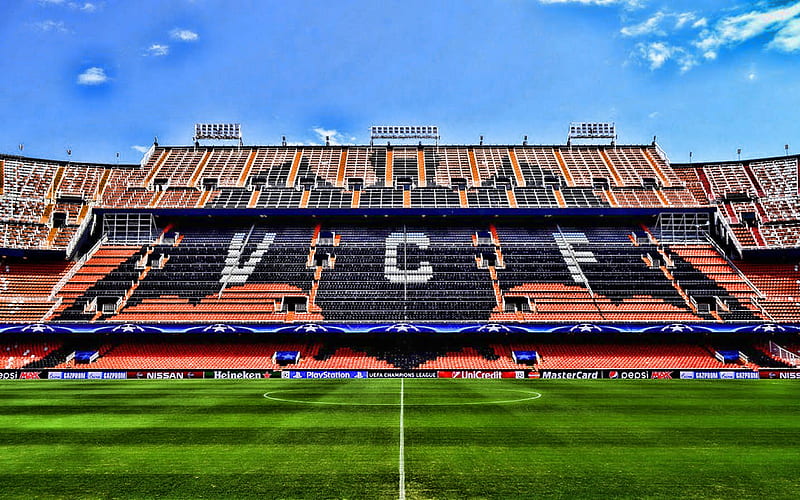 Mestalla, empty stadium, Valencia Stadium, soccer, R, football stadium, Valencia arena, Spain, Valencia CF, Mestalla stadium, HD wallpaper