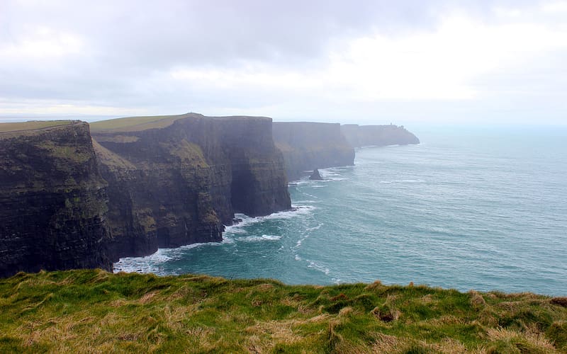 Ireland Cliffs of Moher Mist Bay Grass Morning, HD wallpaper