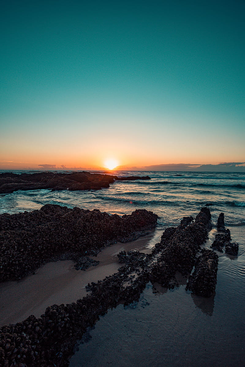 Sunset, sea, shore, waves, landscape, HD phone wallpaper | Peakpx