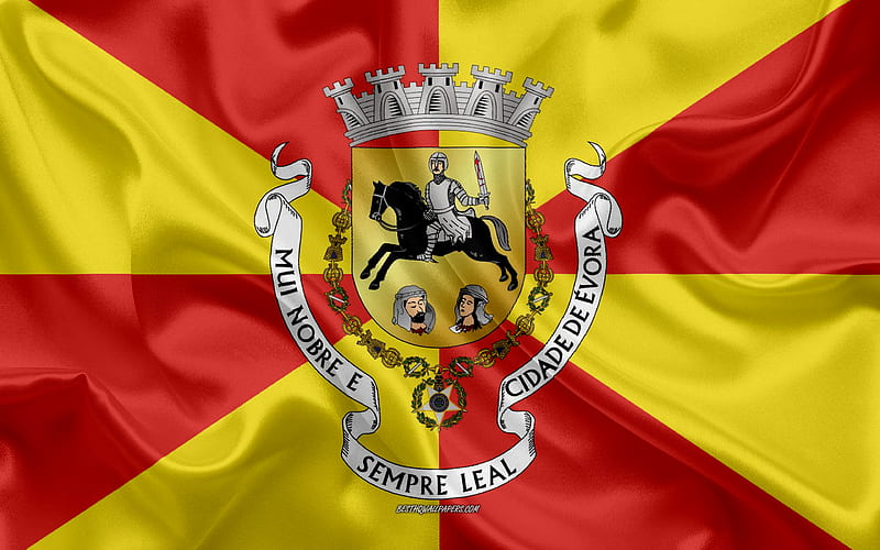 Flag of Evora District silk flag, silk texture, Evora District, Portugal, Evora District flag, region of Portugal, HD wallpaper