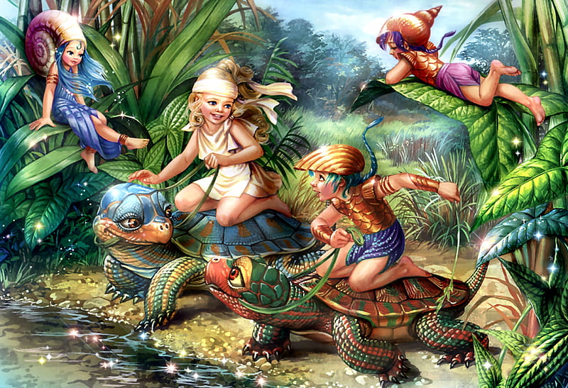 Turtle Pond - Fantasy F, art, fantasy, painting, wide screen, bonito, illustration, artwork, HD wallpaper