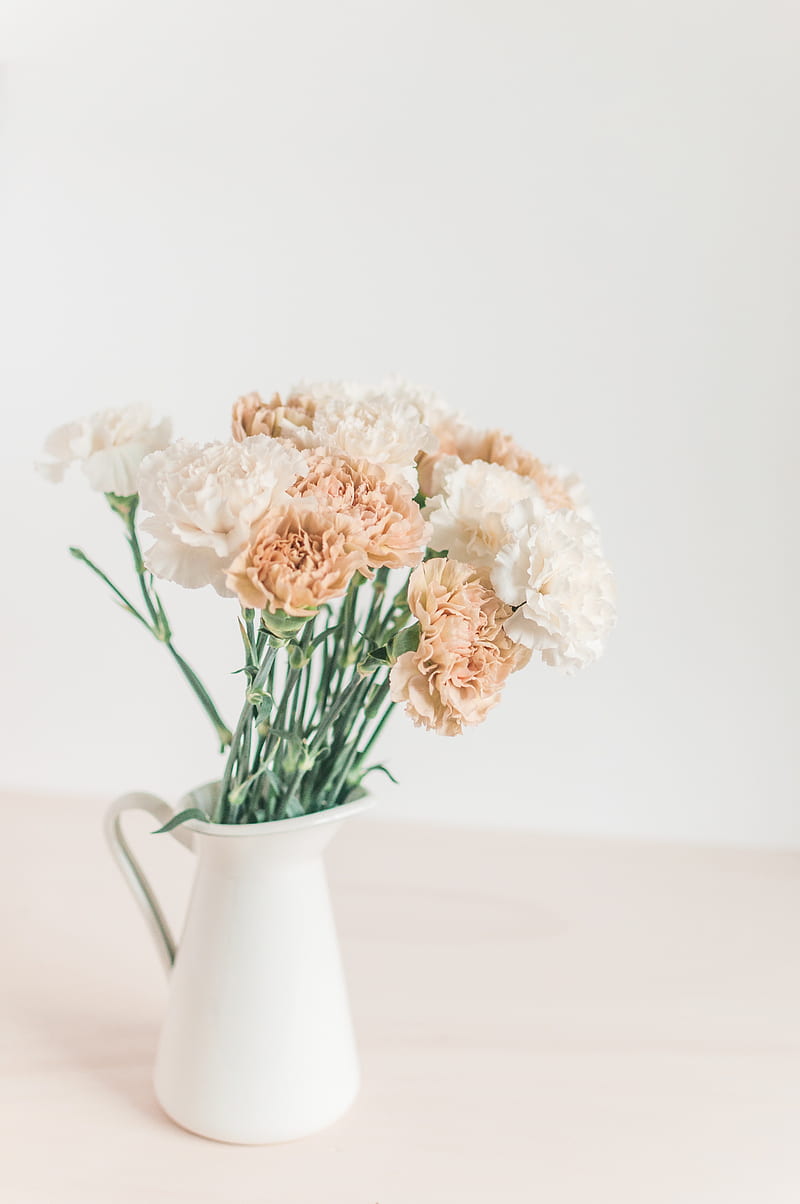 flowers, bouquet, vase, white, light, HD phone wallpaper