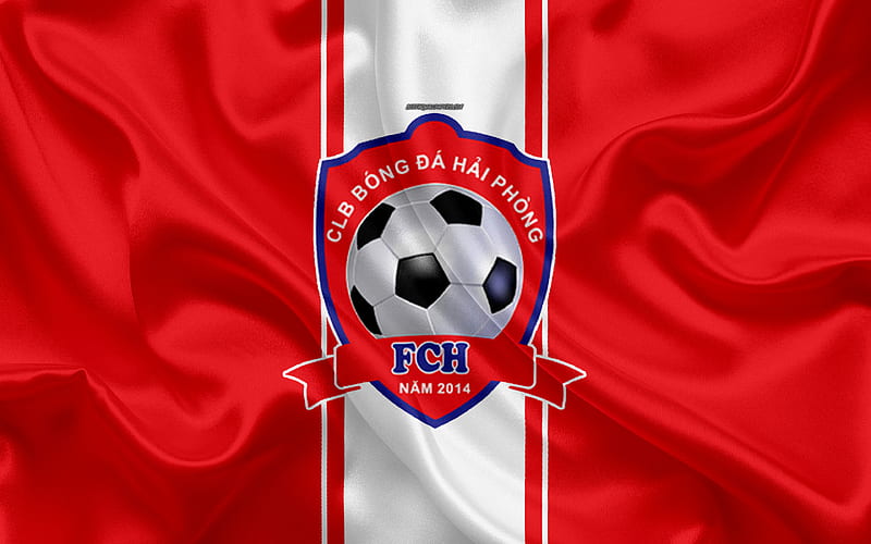 Hai Phong FC logo, silk texture, Vietnamese football club, emblem, red silk flag, V-League 1, Haiphong, Vietnam, football, HD wallpaper