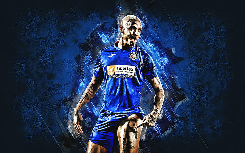 Deyverson, Getafe CF, Brazilian soccer player, portrait, blue stone background, football, La Liga, Spain, Deyverson Brum Silva Acosta, HD wallpaper