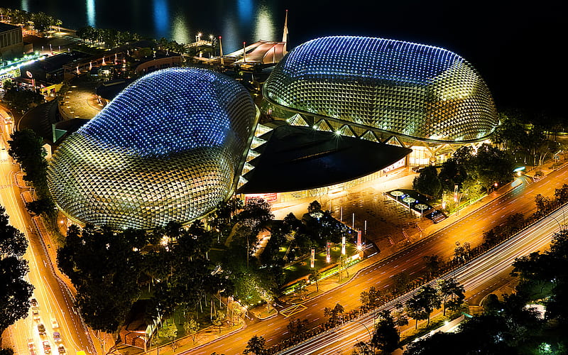 Esplanade, night, Theatres on the Bay, Singapore, Asia, HD wallpaper