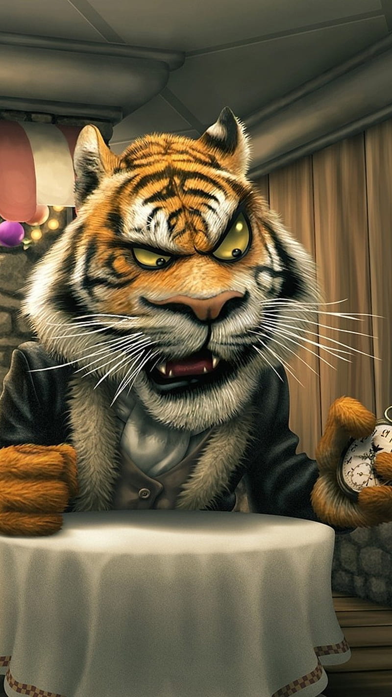 Tiger in the Restaurant , tiger in the restaurant, animation, angry, animal, HD phone wallpaper