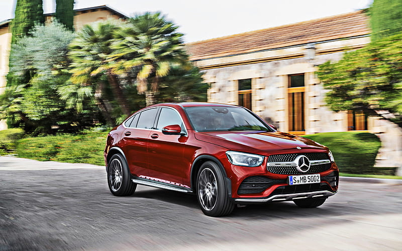 Mercedes-Benz GLC Coupe, 2019, front view, exterior, sports crossover, new red GLC, german cars, Mercedes, HD wallpaper