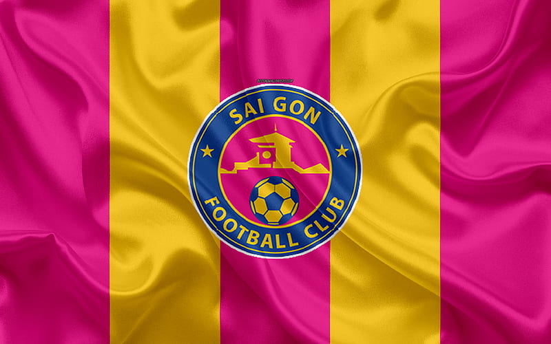 Sai Gon FC logo, silk texture, Vietnamese football club, emblem, pink yellow silk flag, V-League 1, Ho Chi Minh City, Vietnam, football, HD wallpaper