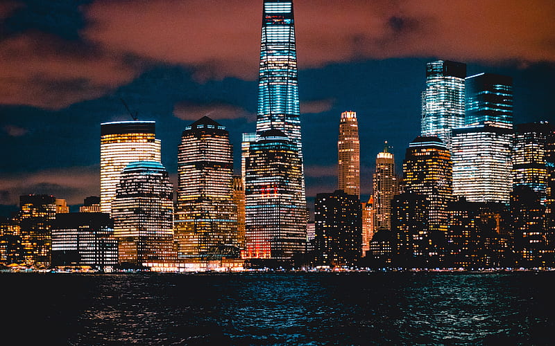 New York, Manhattan nightscapes, skyscrapers, USA, America, NYC, HD wallpaper