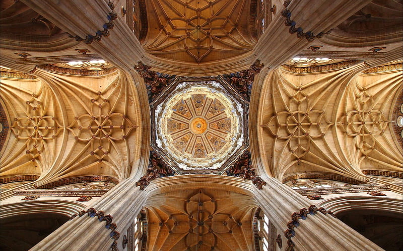 Cathedral Dome in Spain, cathedral, dome, church, ceiling, Spain, HD wallpaper