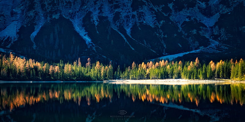 Lake Braies-Italy, mountains, nature, reflection, trees, italy, lake, HD wallpaper