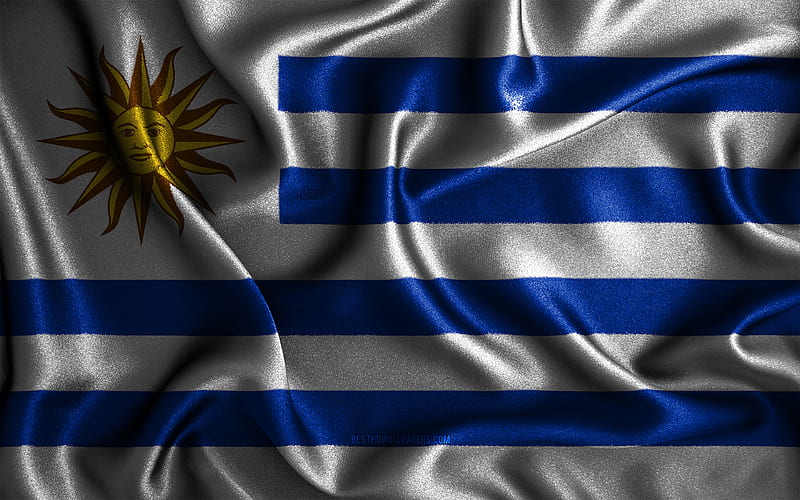Uruguayan flag silk wavy flags, South American countries, national symbols, Flag of Uruguay, fabric flags, Uruguay flag, 3D art, Uruguay, South America, Uruguay 3D flag, HD wallpaper