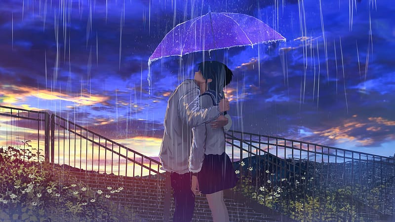 Embraced By Rain Anime Couples Love Story, anime-boy, anime-girl, anime, rain, umbrella, artist, artwork, digital-art, HD wallpaper