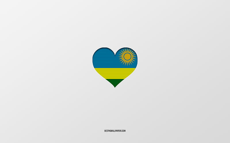 I Love Rwanda, Africa countries, Rwanda, gray background, Rwanda flag heart, favorite country, Love Rwanda, HD wallpaper