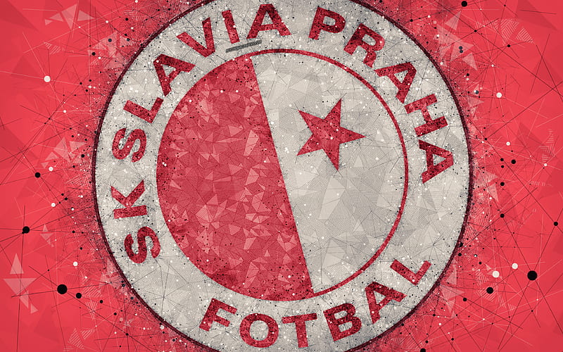 SK Slavia Praha geometric art, logo, Czech football club, red background, emblem, Czech First League, Prague, Czech Republic, football, creative art, Slavia FC, HD wallpaper
