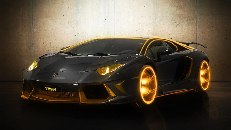 Lamborghini Tron Gold, lamborghini, lamborghini-aventador, carros, gold, HD wallpaper
