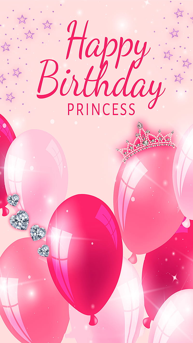 greetings princess, ball, birtay, congratulations, crown, cute, greeting, happy birtay, happy birtay princess, holiday, joy, pink, positive, star, HD phone wallpaper