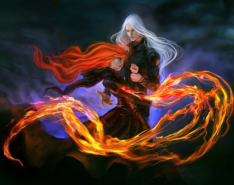 FIRE and ICE: Taming The Fire Of Her Love, white haired and redhead, anndr, redhead, love team, platinum blond and redhead, fire, love, ice, dier kusuriuri, taming the fire of her love, platinum blond, couple, white haired, solving problems, HD wallpaper