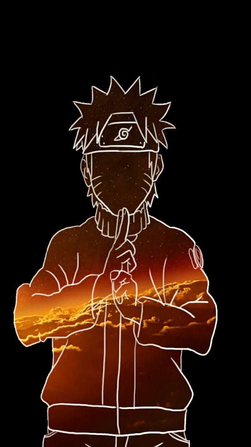 NARUTO AMOLED 2, anime, cartoon, iphone, naruto, noir, oled, orange, samsung, HD phone wallpaper