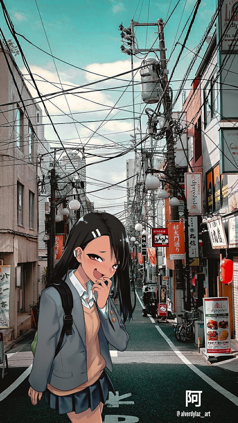 Let's go, senpai, sky, tokyo, clouds, anime aesthetic, nagatoro-san, street, HD phone wallpaper