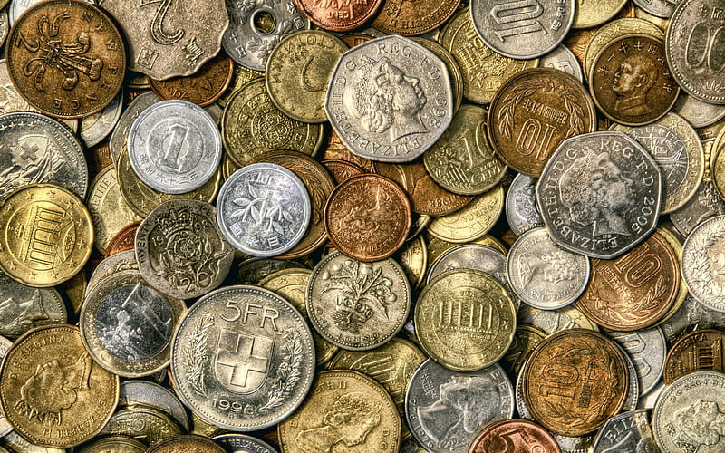 Coins Of The World, world, money, euro, dollars, coin, cent, HD wallpaper